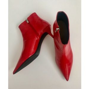 • Zara Red Mid-Heel Ankle Boots • Brand New!!